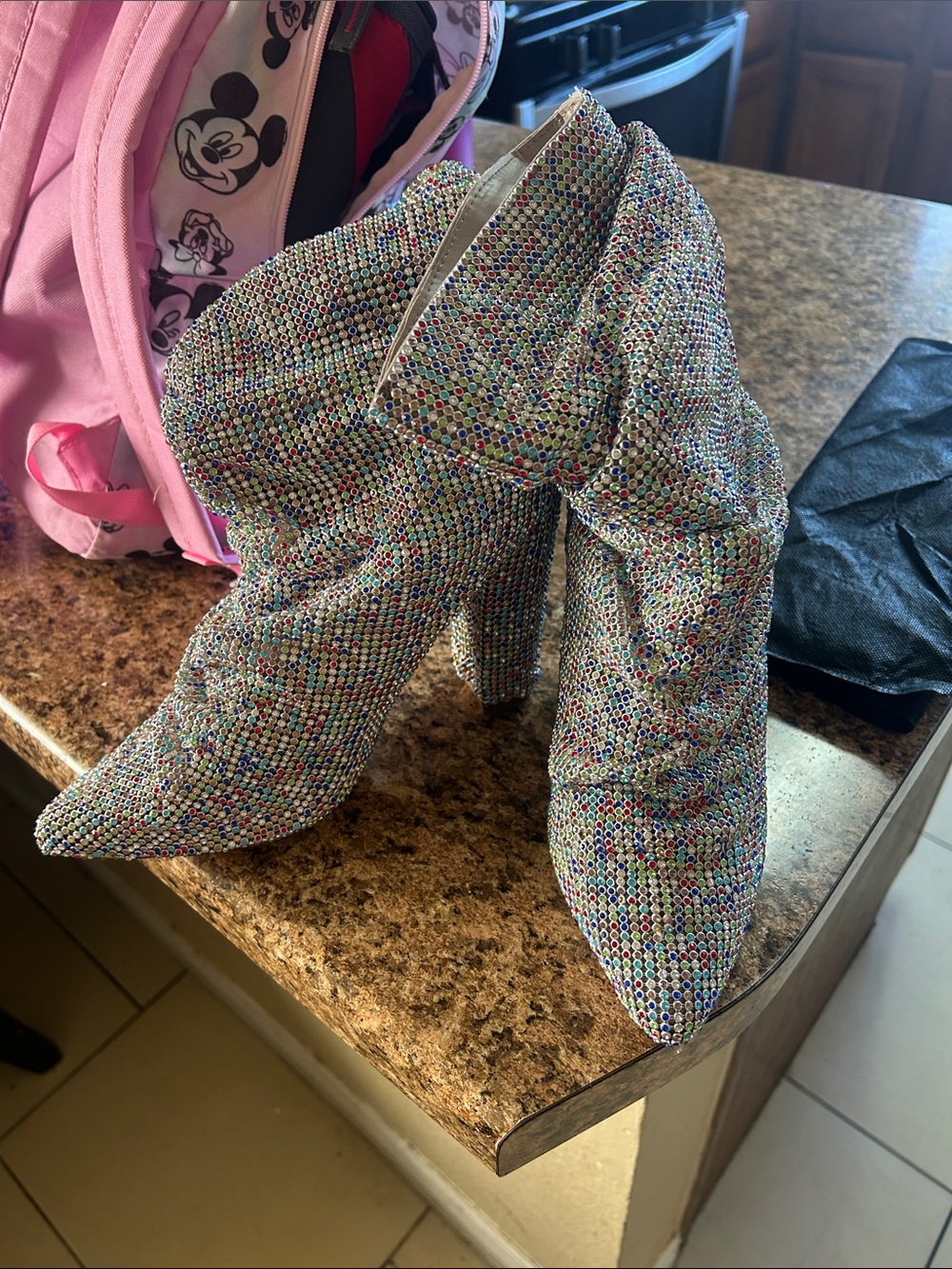 Sparkling Multicolor Rhinestone Ankle Boots